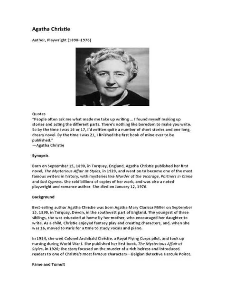Agatha Christie Biography, Age, Height, Husband, Net Worth, Family